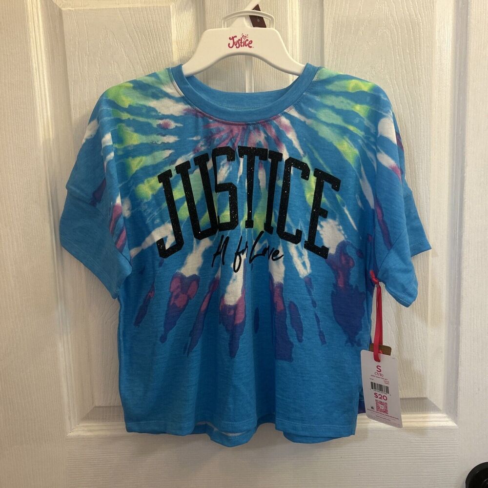 NWT Justice Girls T-shirt+ Short Outfit Set, Size Small (7/8) TIE DYE Turquoise